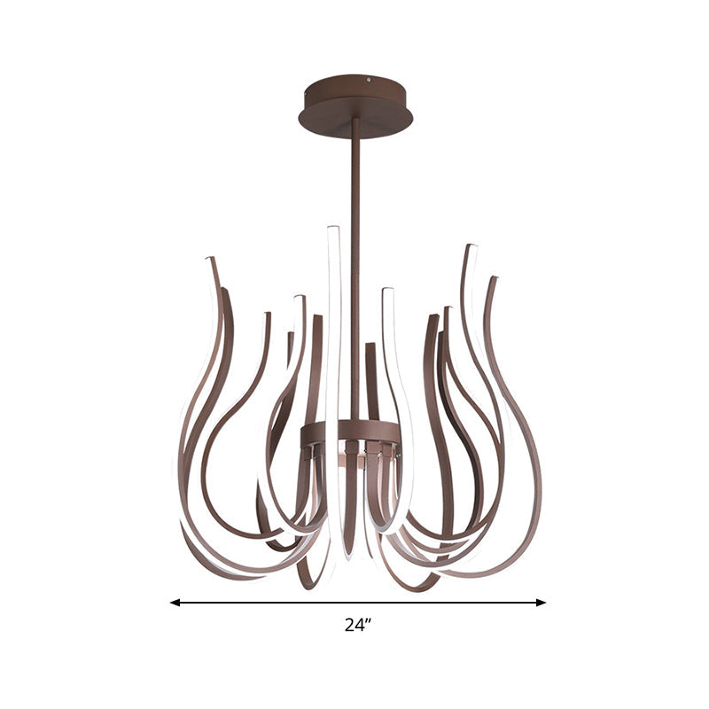 Lustre de plafond LED café contemporain - Suspension incurvée de 19"/24" de large