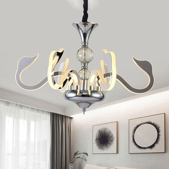 Lustre à col de cygne en acrylique argenté à LED: luminaire contemporain