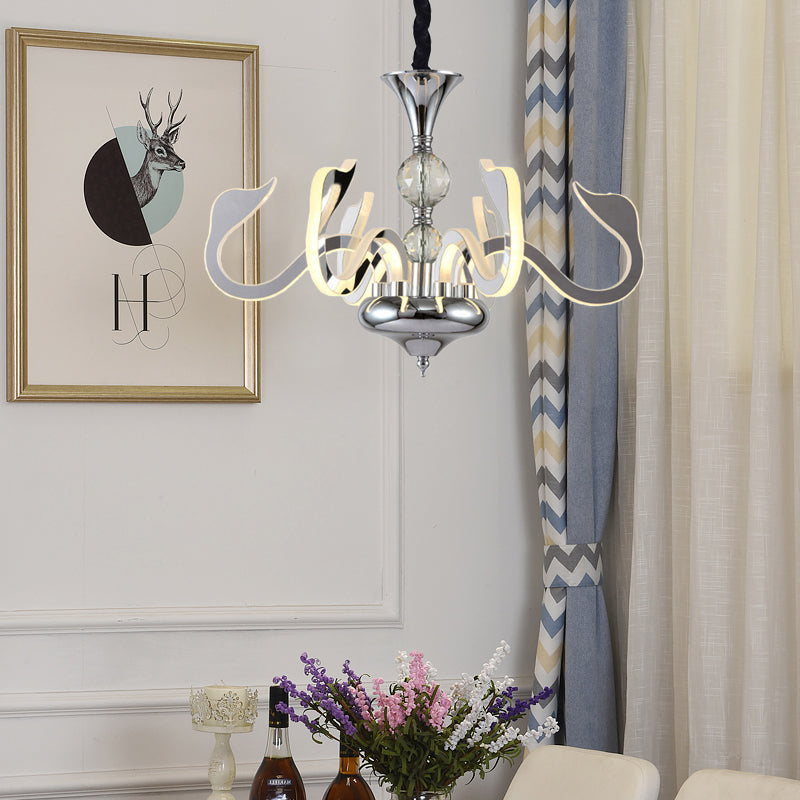 Lustre à col de cygne en acrylique argenté à LED: luminaire contemporain