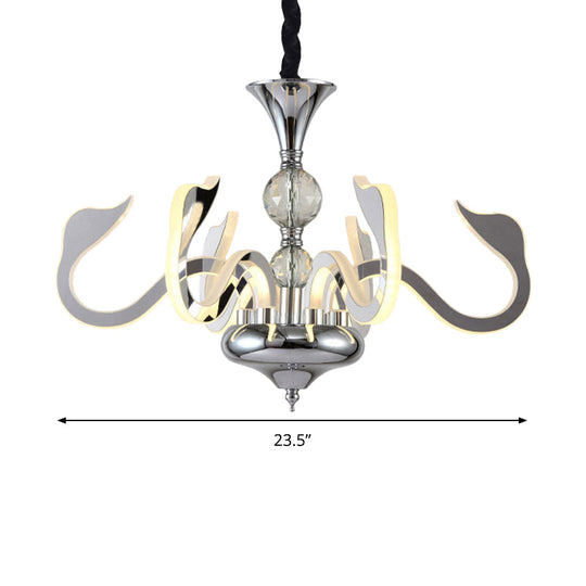Lustre à col de cygne en acrylique argenté à LED: luminaire contemporain