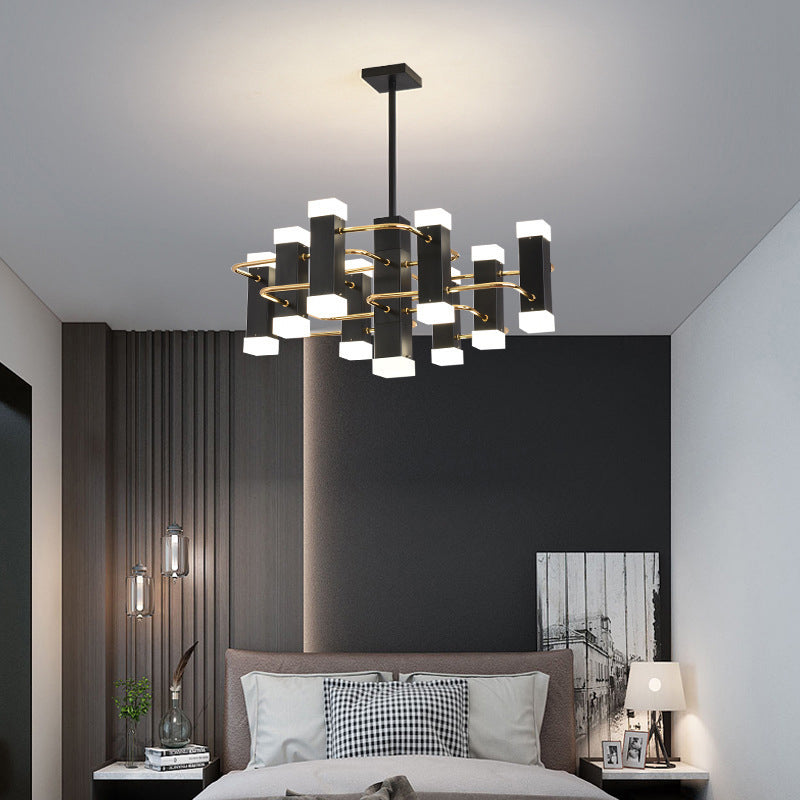Lustre suspendu moderne Spoutnik noir avec 4/8 têtes en 2 options de couleur