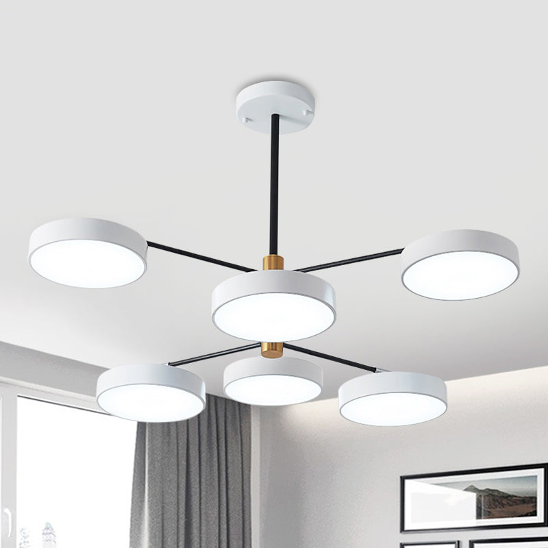 Luminaire suspendu en métal de style simple avec 6 têtes, doré/blanc - Plafonnier suspendu de salon branche