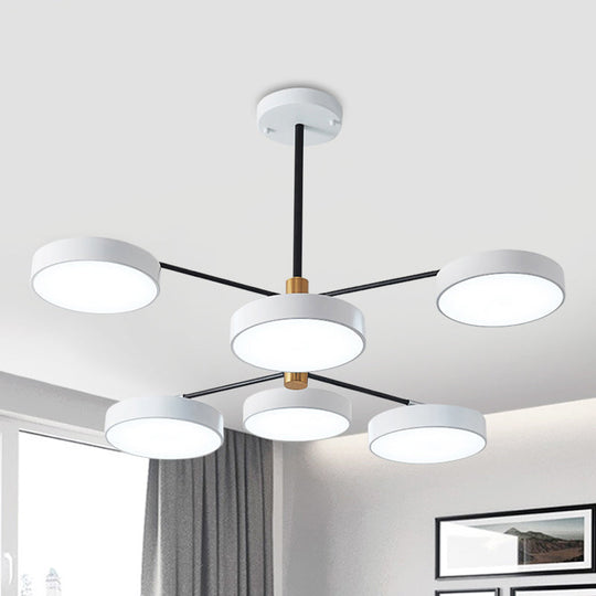 Luminaire suspendu en métal de style simple avec 6 têtes, doré/blanc - Plafonnier suspendu de salon branche