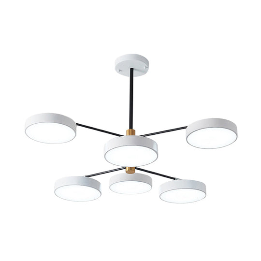 Luminaire suspendu en métal de style simple avec 6 têtes, doré/blanc - Plafonnier suspendu de salon branche