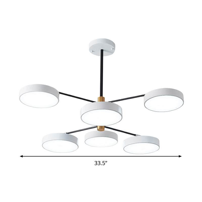 Luminaire suspendu en métal de style simple avec 6 têtes, doré/blanc - Plafonnier suspendu de salon branche