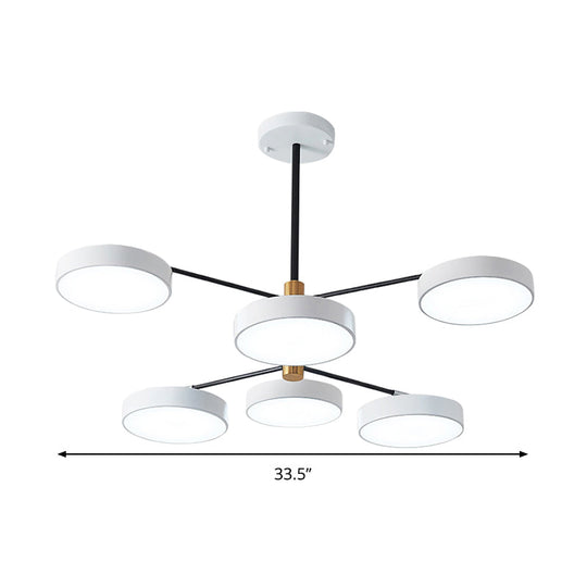 Luminaire suspendu en métal de style simple avec 6 têtes, doré/blanc - Plafonnier suspendu de salon branche