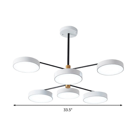 Simple Style 6-Head Metal Hanging Ceiling Light For Living Room In Gold/White