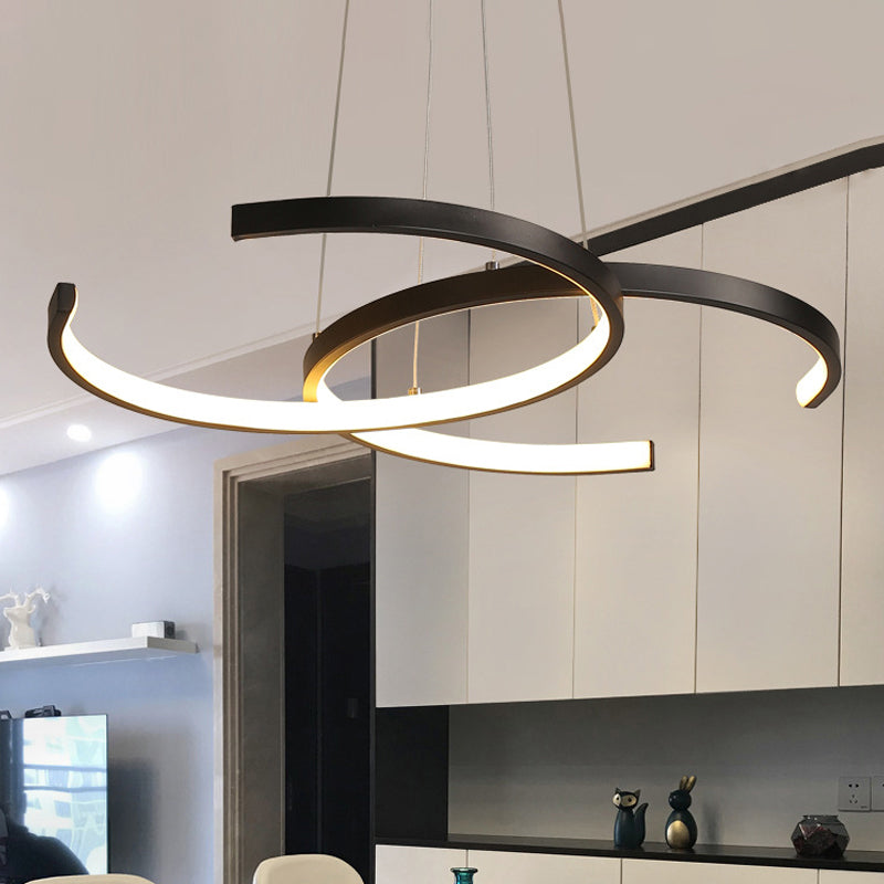Minimalist Double C-Shape Metal Pendant Light – Black/White Led Chandelier Warm/White