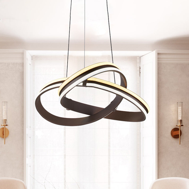 Lampe de lustre en métal café moderne - Conception de courbe sans couture | Suspension à DEL, lueur chaude/blanche