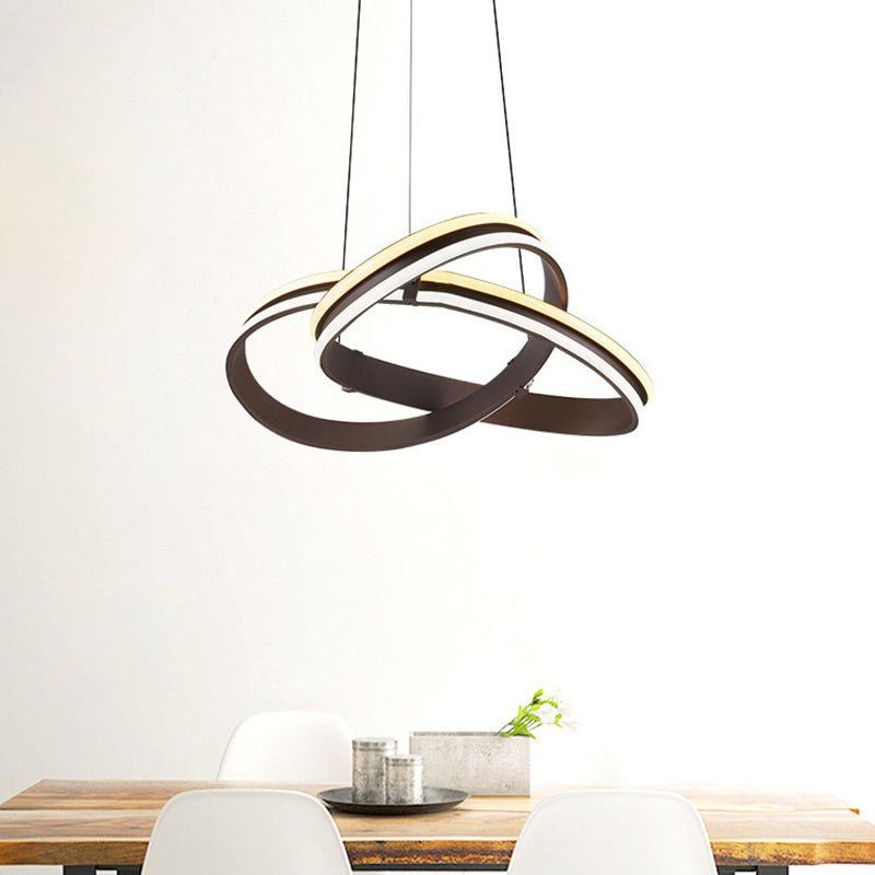 Lampe de lustre en métal café moderne - Conception de courbe sans couture | Suspension à DEL, lueur chaude/blanche