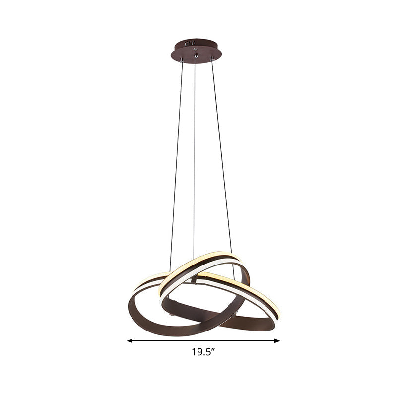 Lampe de lustre en métal café moderne - Conception de courbe sans couture | Suspension à DEL, lueur chaude/blanche