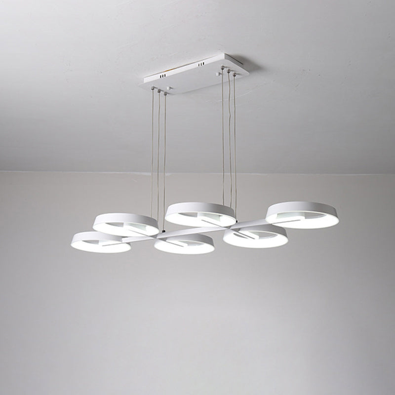 Lustre suspendu minimaliste en métal circulaire - Blanc, 3/6 lumières suspendues pour salle à manger