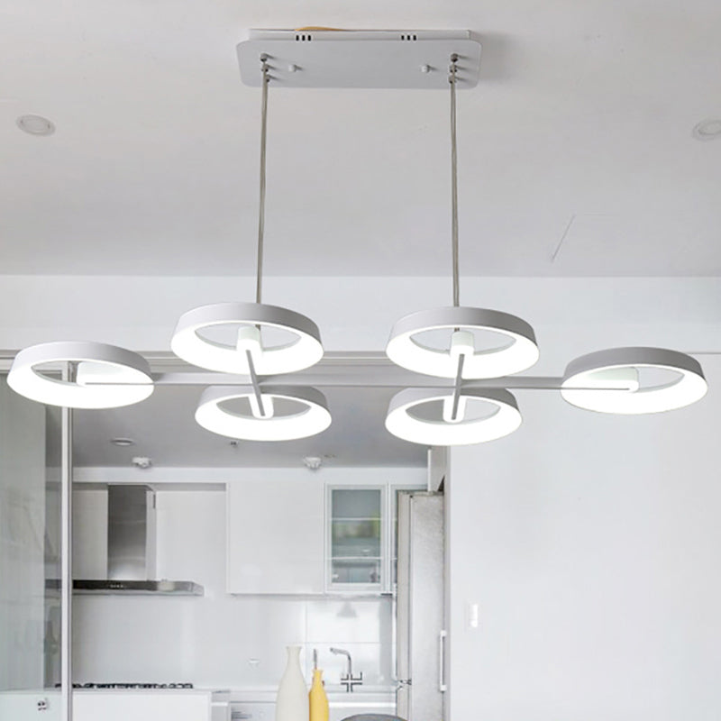 Lustre suspendu minimaliste en métal circulaire - Blanc, 3/6 lumières suspendues pour salle à manger