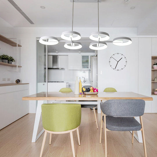 Lustre suspendu minimaliste en métal circulaire - Blanc, 3/6 lumières suspendues pour salle à manger