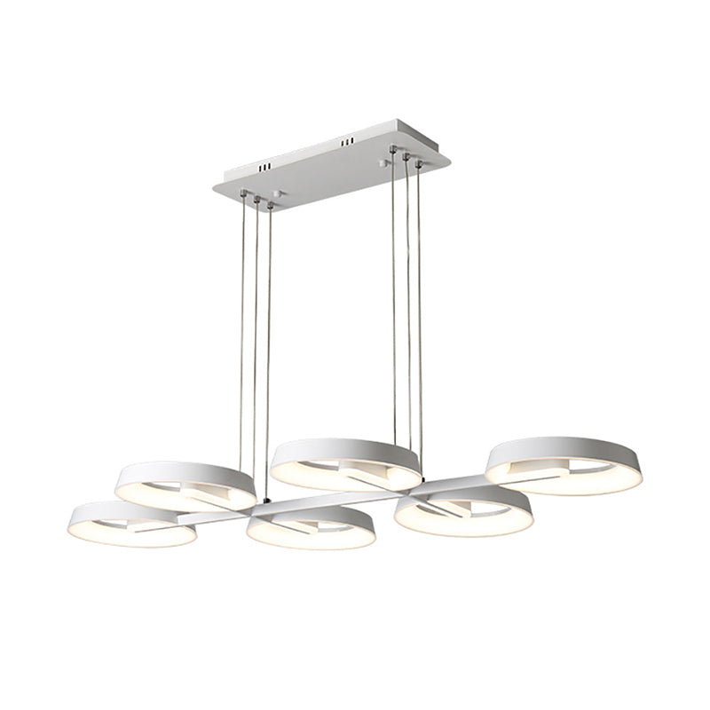Lustre suspendu minimaliste en métal circulaire - Blanc, 3/6 lumières suspendues pour salle à manger