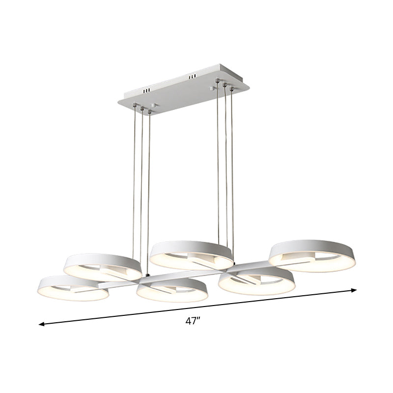 Lustre suspendu minimaliste en métal circulaire - Blanc, 3/6 lumières suspendues pour salle à manger