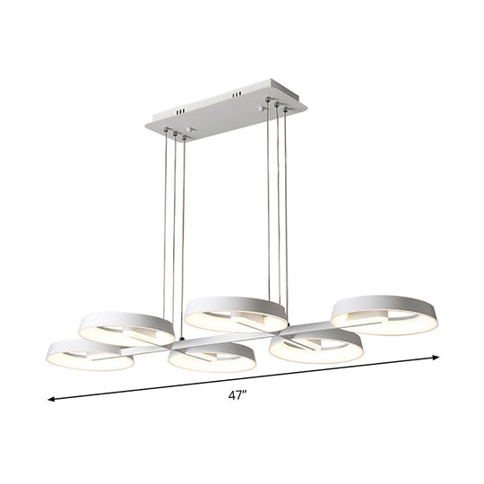 Lustre suspendu minimaliste en métal circulaire - Blanc, 3/6 lumières suspendues pour salle à manger
