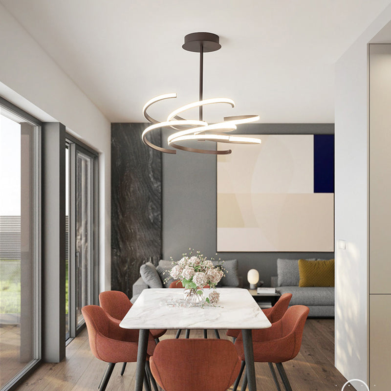 Plafonnier Suspendu Coffee Twist Light - Lustre LED en métal de style simple, 19,5 "/ 24,5" de large, lumière chaude / blanche