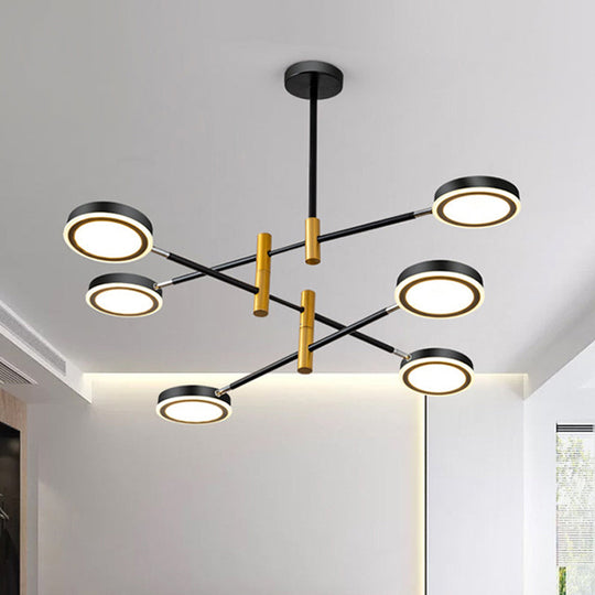Lustre moderne Starburst en métal - 4/6 têtes, finition or blanc/noir, lumière chaude/blanche