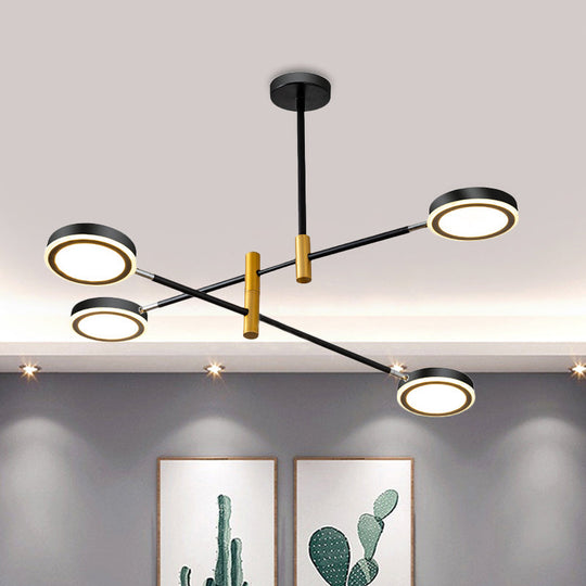 Lustre moderne Starburst en métal - 4/6 têtes, finition or blanc/noir, lumière chaude/blanche