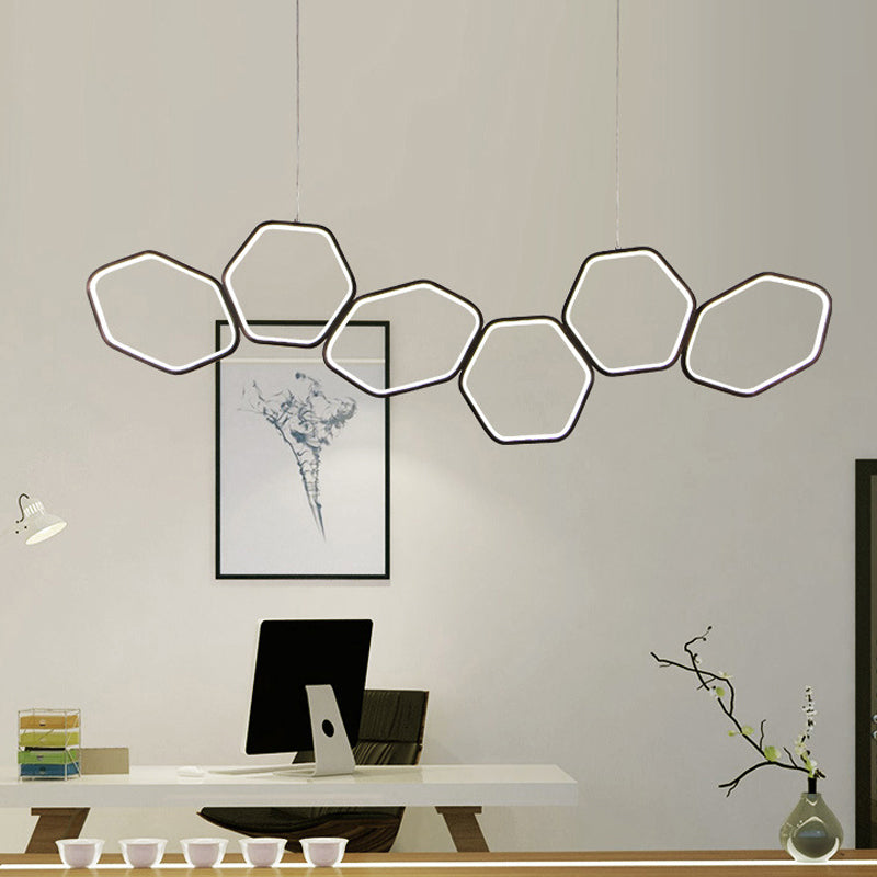 Lustre de plafond contemporain en nid d'abeille - Suspension café en métal à 6 lumières en blanc chaud / blanc