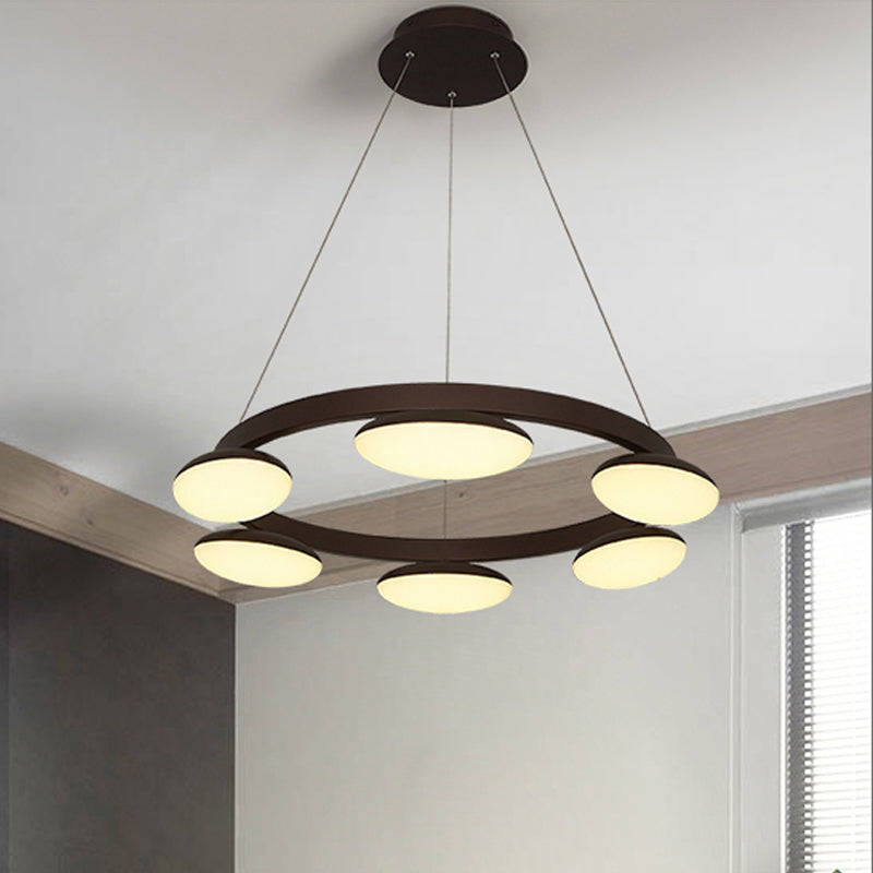 Contemporary Metal Coffee Pendant Chandelier | Circular Hanging Lamp Kit - 6/8 Heads Ideal For