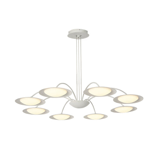 Simple Style Disc Chandelier - 8-Head Metal Hanging Light Fixture In White For Living Room