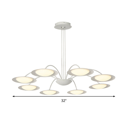 Simple Style Disc Chandelier - 8-Head Metal Hanging Light Fixture In White For Living Room