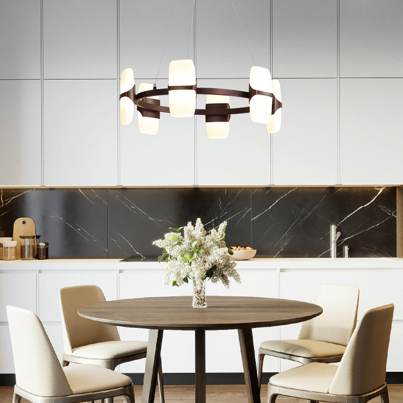 Lustre suspendu moderne en métal pour café - Kit de suspension circulaire de 26"/30" de large avec 8 lumières