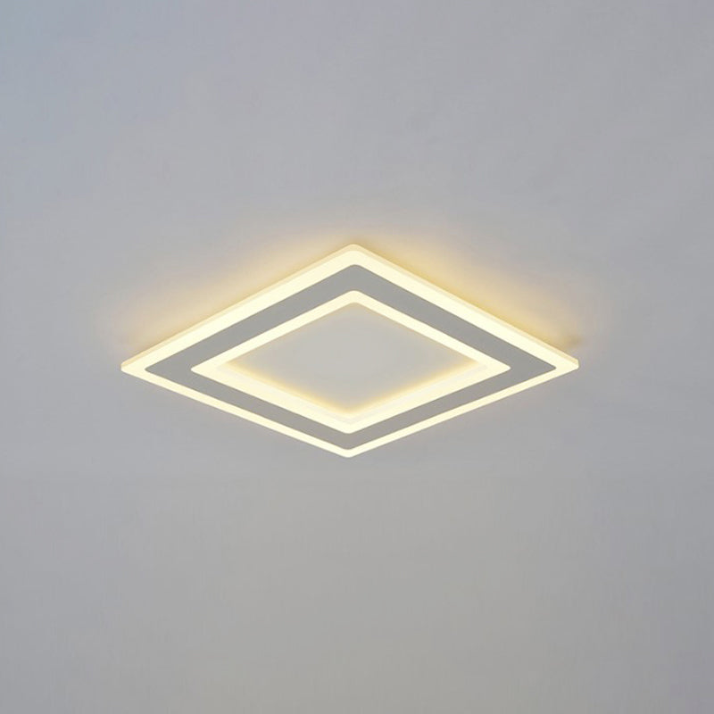Square Frame Led Ceiling Lamp In Metallic Finish - Minimalist Bedroom Flush Lighting (Warm/White