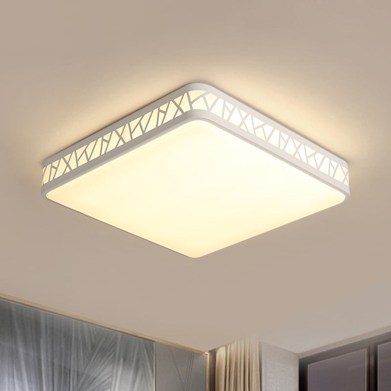 Contemporary Square Flushmount Ceiling Light - Metallic Integrated Led White
