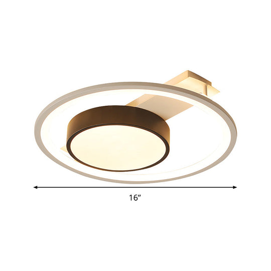 Modern Metal Drum Ceiling Light Fixture - Black And White Led Flush Mount 16’/19.5’ Wide