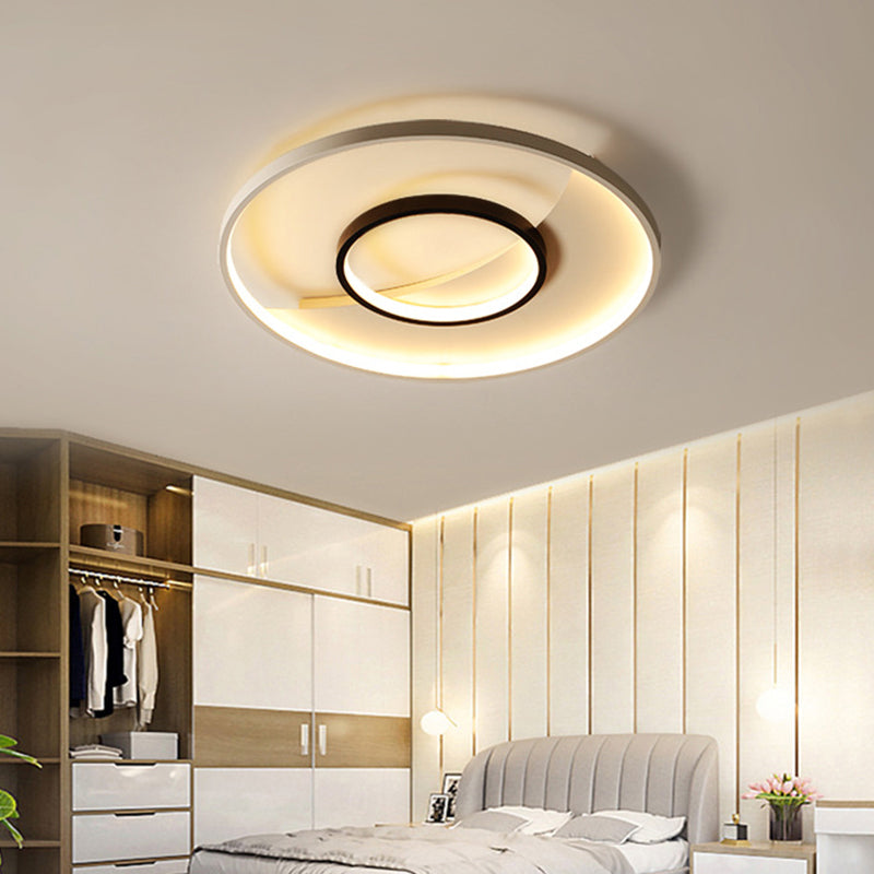 Modern Black And White Double Ring Led Flush Mount Ceiling Light - 16’/19.5’ Wide Black-White / 16’