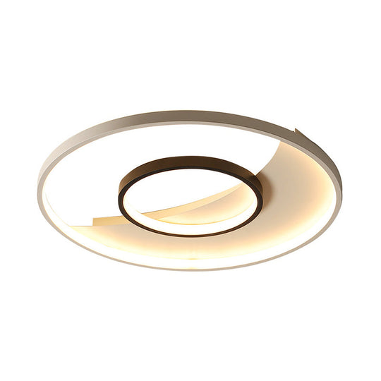 Modern Black And White Double Ring Led Flush Mount Ceiling Light - 16’/19.5’ Wide