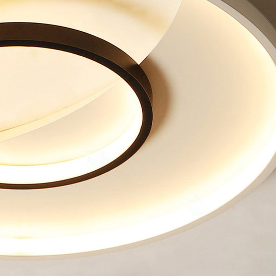 Modern Black And White Double Ring Led Flush Mount Ceiling Light - 16’/19.5’ Wide