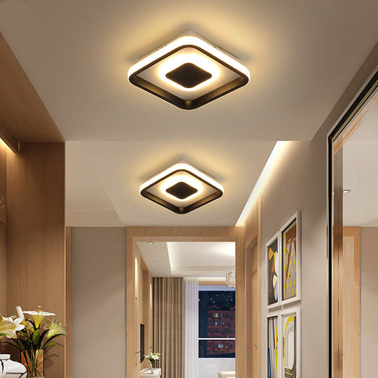 Modern Mini Led Flush Mount Ceiling Lamp With Black Frame In Warm/White/3 - Color Light Options