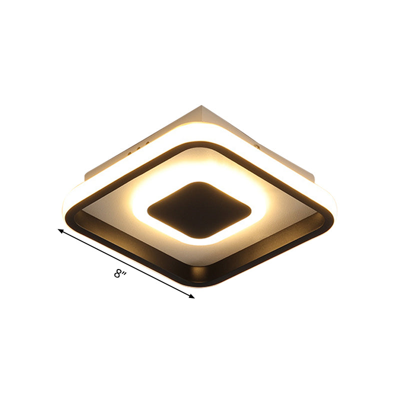 Modern Mini Led Flush Mount Ceiling Lamp With Black Frame In Warm/White/3 - Color Light Options