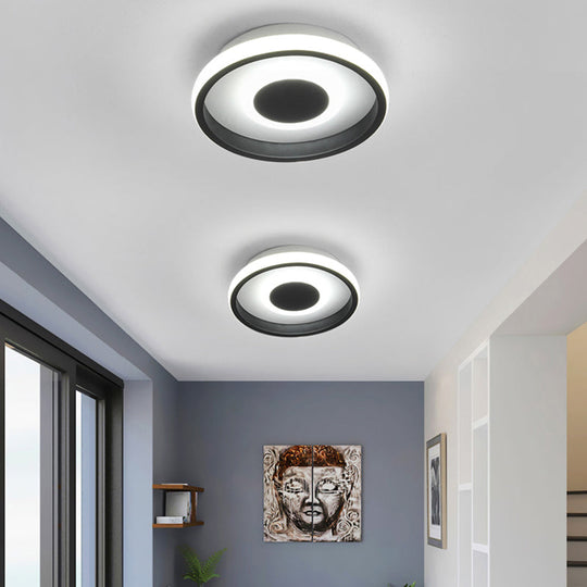 Modern Mini Led Flush Mount Ceiling Lamp With Black Frame In Warm/White/3-Color Light Options