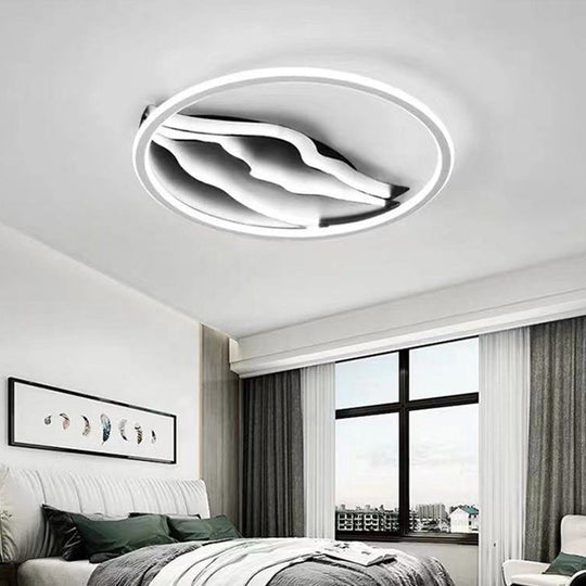 Stylish 16’/19.5’ Led Ceiling Flush Mount In Acrylic Black And White – Warm/White Light For