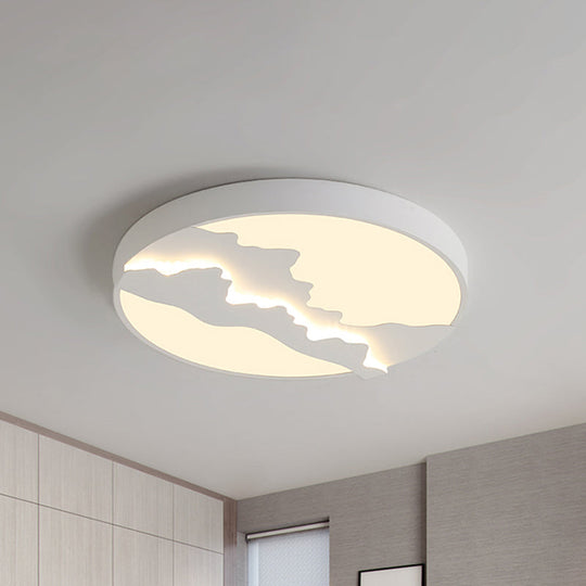 Mountain View Flush Mount Light: Modern Gray/White Metal 16’/19.5’ Led Ceiling Fixture With