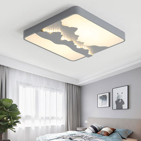 Modern Gray/White Metal Led Flush Mount Ceiling Lamp - 16’/19.5’ Wide Warm/White Light