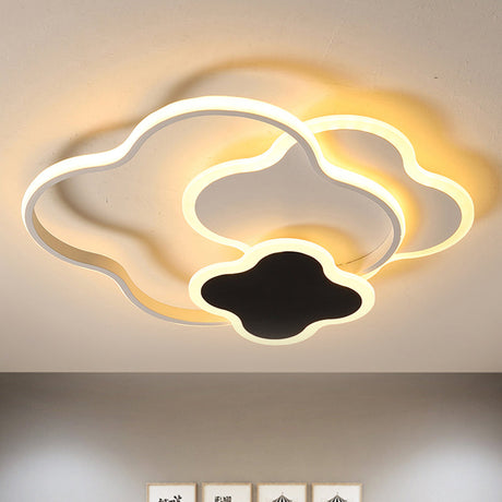 Sleek Geometric Acrylic Ceiling Light - Black & White Led Flush Mount In Warm/White 18’/21.5’ Wide