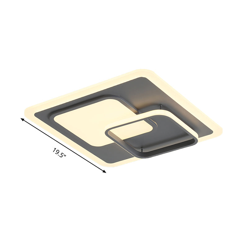 16/19.5 Square Ceiling Mount Light: Contemporary Acrylic Gray Led Flush Warm/White Light