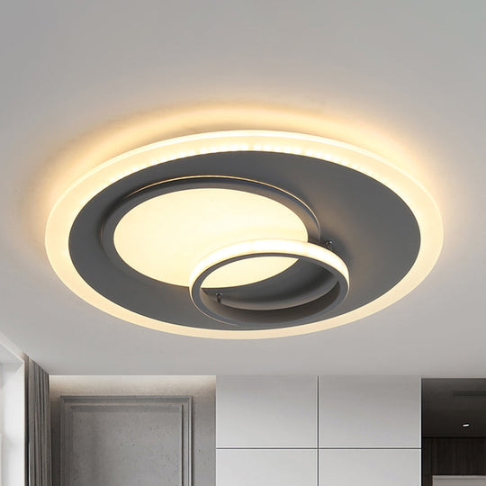 Contemporary Acrylic Round Flush Mount Lamp - Gray 16/19.5 Wide Led Ceiling Fixture With Warm/White