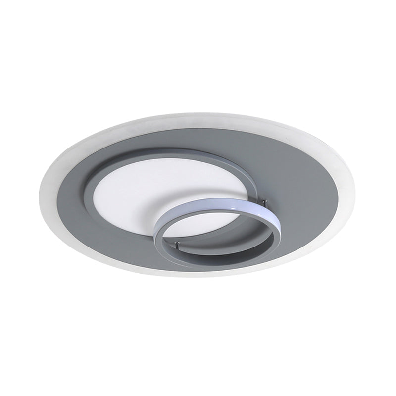 Contemporary Acrylic Round Flush Mount Lamp - Gray 16/19.5 Wide Led Ceiling Fixture With Warm/White