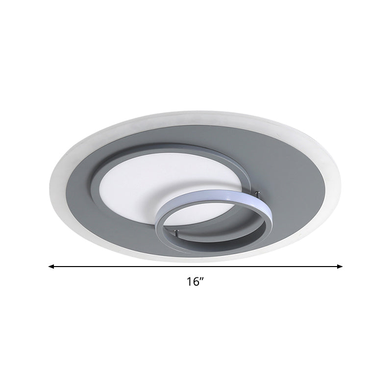 Contemporary Acrylic Round Flush Mount Lamp - Gray 16/19.5 Wide Led Ceiling Fixture With Warm/White