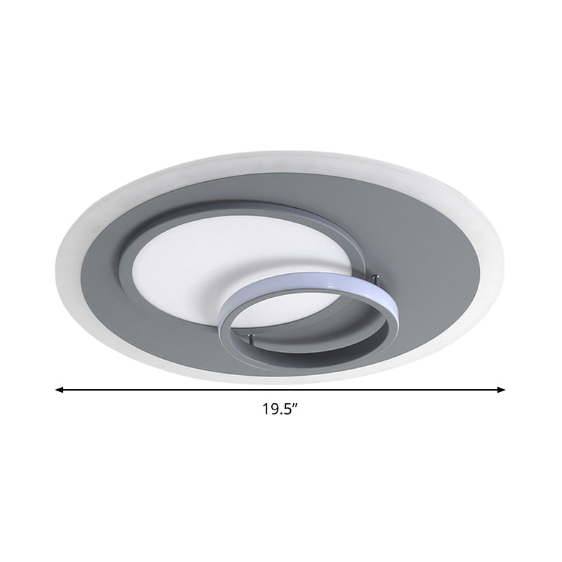 Contemporary Acrylic Round Flush Mount Lamp - Gray 16’/19.5’ Wide Led Ceiling Fixture With