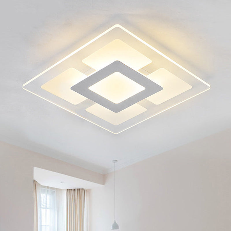 16.5’/20.5’ Wide Acrylic Square Ceiling Mounted Light - Modern Simple Style White Led Flush