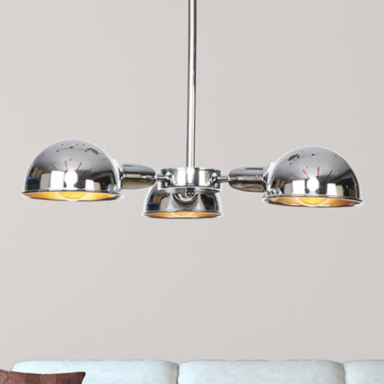 Sleek Dome Metal Semi Flush Industrial 3 - Light Ceiling Light In Black/Brass/Chrome For Living Room