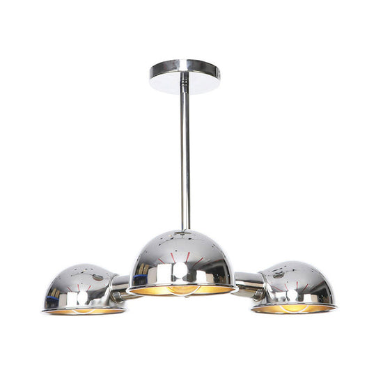 Sleek Dome Metal Semi Flush Industrial 3 - Light Ceiling Light In Black/Brass/Chrome For Living Room